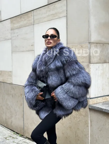 Шуба из меха чернобурки - стойка воротник - фото 8