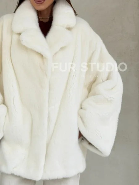 Шуба автоледи из белой норки NAFA MINK - роспуск - фото 2