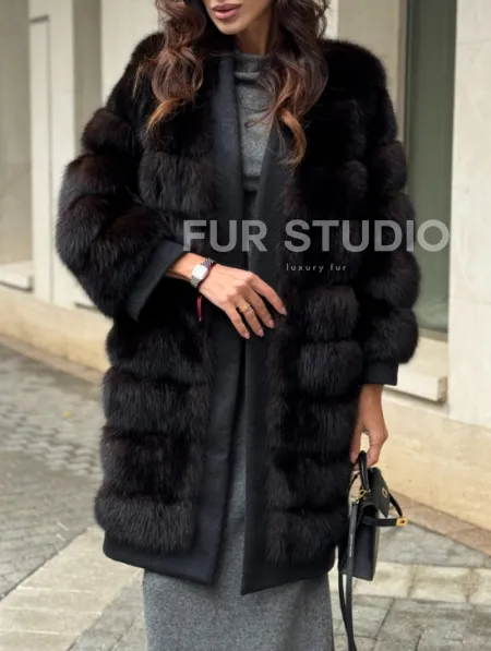 Пальто из куницы с отделкой кашемира - фото 3