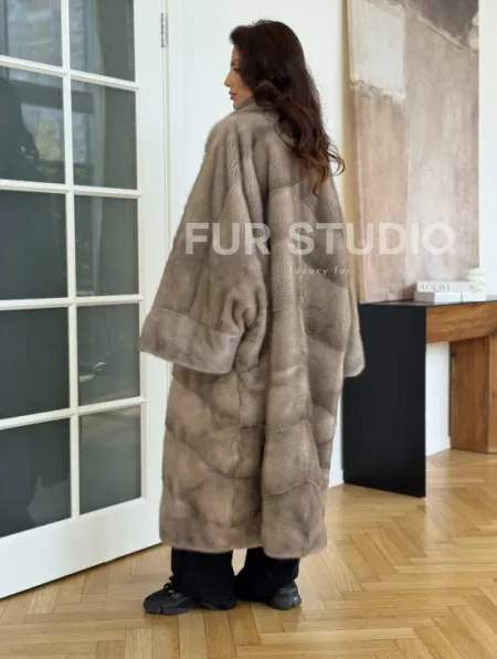 Серо-голубая норковая шуба - фото 3