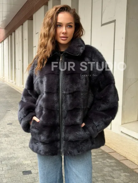 Норковая куртка на молнии - графит - фото 5