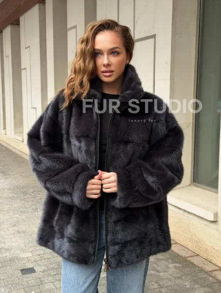 Норковая куртка на молнии - графит - фото 10