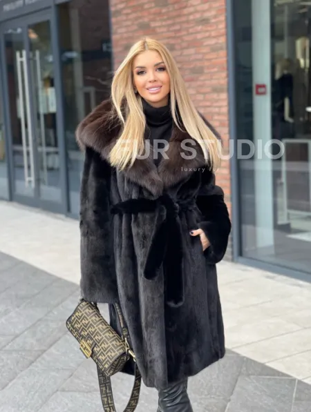 Норковая шуба с капюшоном из меха соболя  седена 1/2 - фото 1