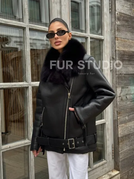 Дубленка из натуральной овчины с мехом песца - фото 11