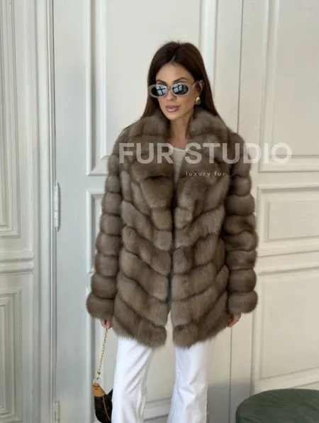 Шуба из куницы воротник английский - фото 6