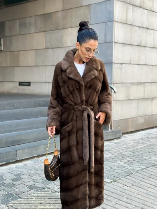 Шуба норковая английский воротник - цвет соболь - фото 2