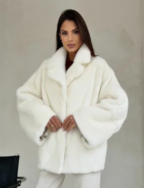 Шуба автоледи из белой норки NAFA MINK - роспуск - фото 4