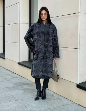 Меховое пальто из каракуля Graphite V-образный воротник - фото 5