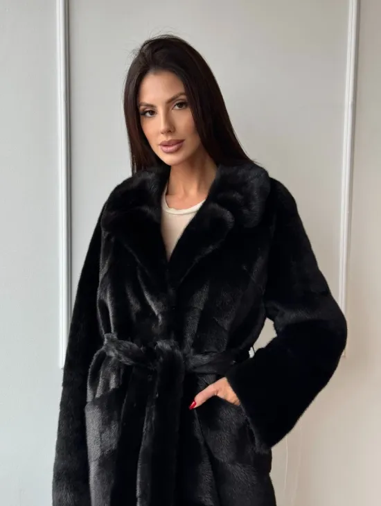 Классическая шуба Luxury Fashion из меха норки Velvet - паркет,  рукава в роспуск - фото 3