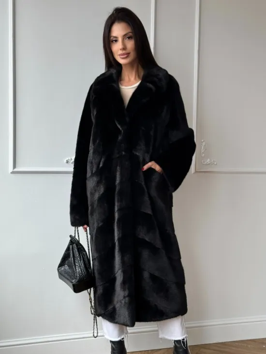 Классическая шуба Luxury Fashion из меха норки Velvet - паркет,  рукава в роспуск - фото 6