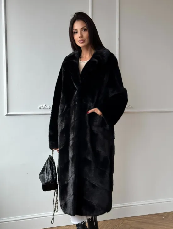 Классическая шуба Luxury Fashion из меха норки Velvet - паркет,  рукава в роспуск - фото 7