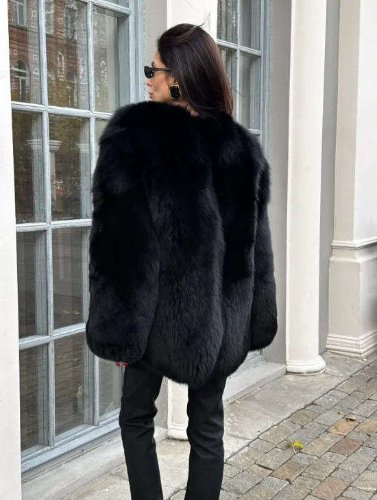 Шуба - жакет из меха песца цельные платины TOTAL BLACK - фото 3