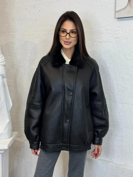 Кожаная дубленка из овчины женская, зима - 2025 