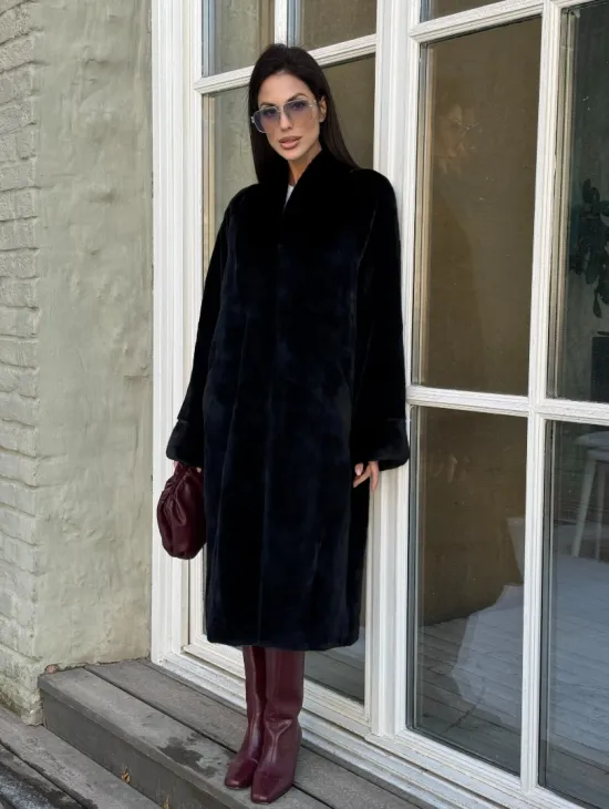 Элитная шуба из меха норки Luxury Fur Blackglama с V-образным воротником - фото 7