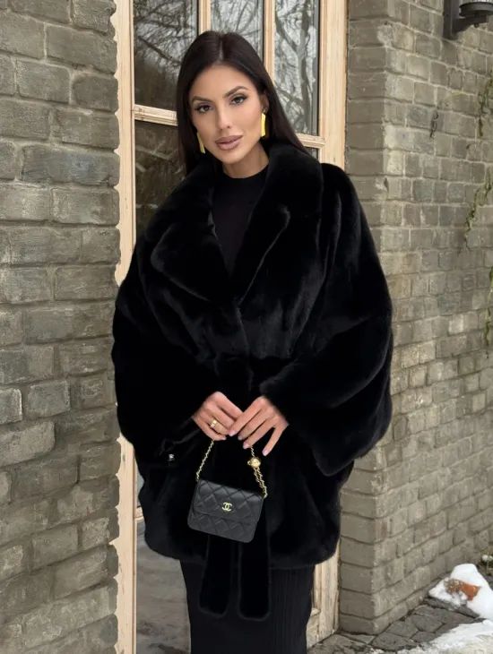 Шуба норковая летучая мышь из аукционной норки - английский воротник - фото 8