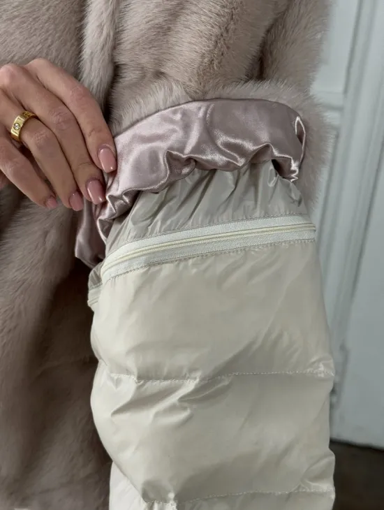 Норковый женский полушубок-жилет 2в1 в цвете «Нюд» - фото 1