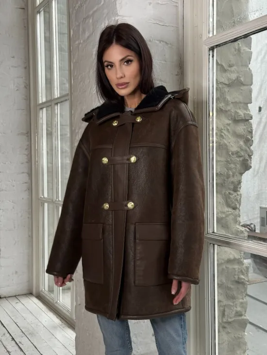 Двухсторонняя дублёнка из овчины с отстегивающимся капюшоном - фото 10