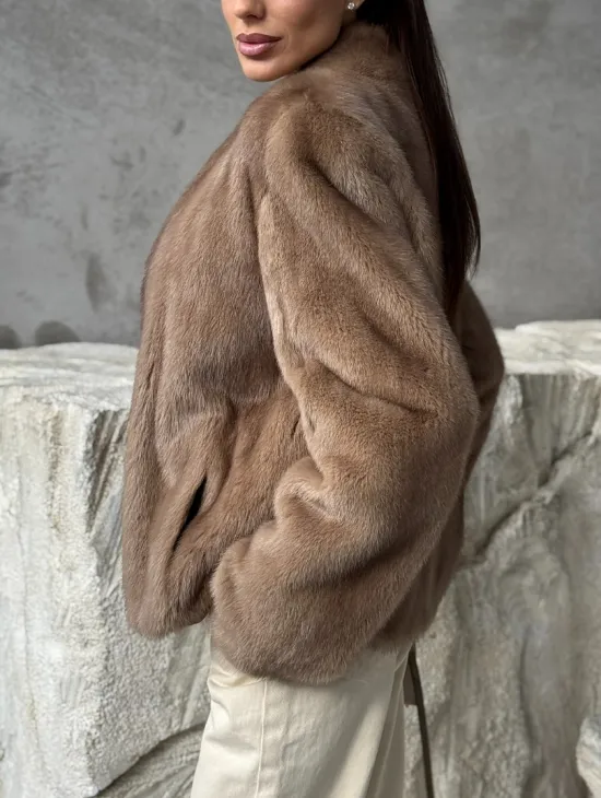 Кроп - жакет из норки Pastel с воротником V-образным 60 см - фото 3