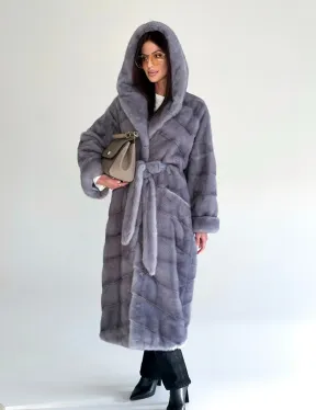 Удлиненная норковая шуба - кимоно с капюшоном - фото 18