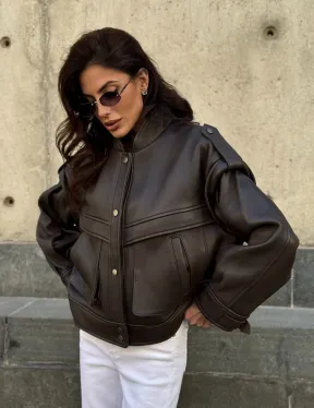 Кожаная коричневая куртка Retro Vintage - фото 9