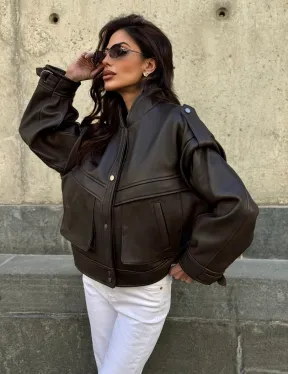 Кожаная коричневая куртка Retro Vintage - фото 13