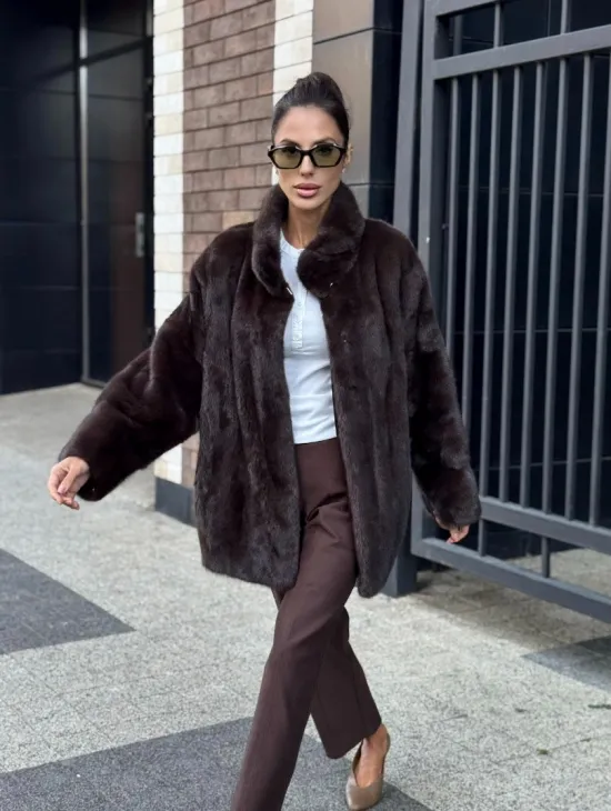 Полушубок автоледи из меха норки - стойка воротник - фото 11