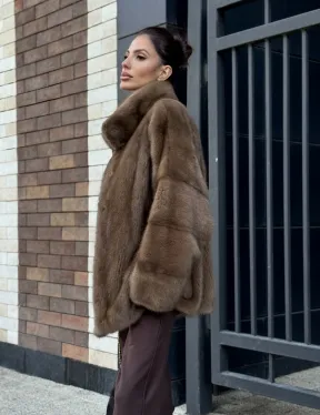 Шуба норковая пастель - стойка воротник - фото 7