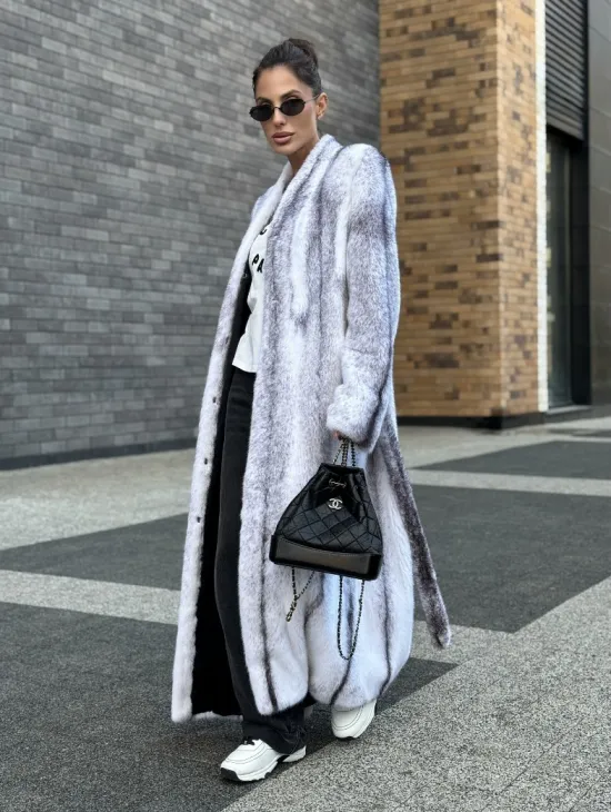 Длинная шуба из натурального импортного меха норки крестовки - фото 9