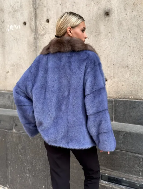 Короткая шуба норковая с воротником из куницы - фото 3
