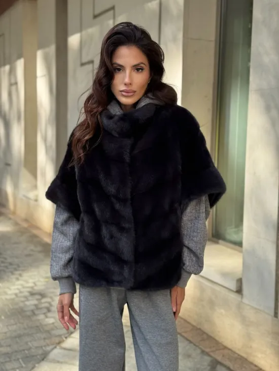 Женская меховая норковая куртка -темный графит - фото 9