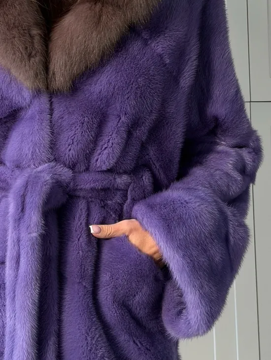 Фиолетовая норковая шуба - фото 1