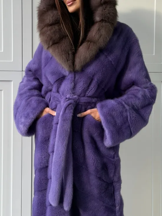 Фиолетовая норковая шуба - фото 2