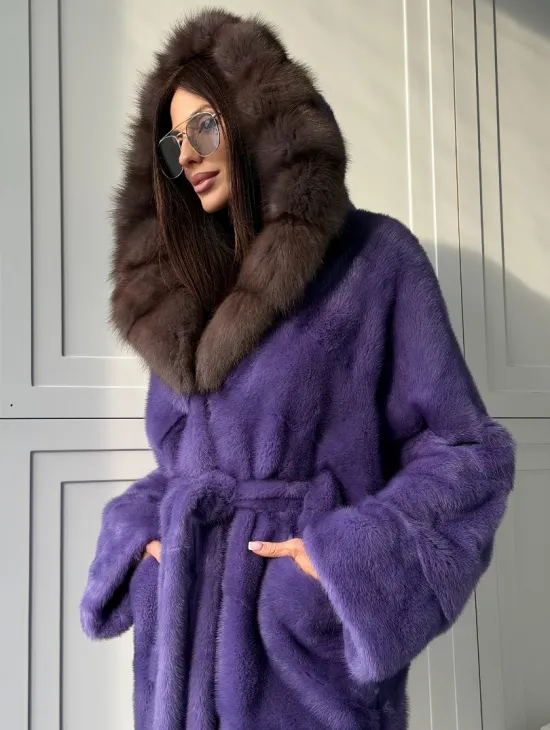 Фиолетовая норковая шуба - фото 7