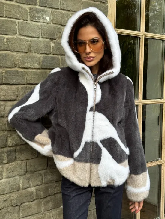 Норковая куртка с капюшоном - фото 0