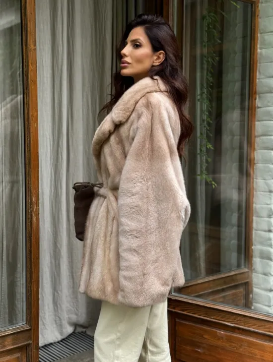 Натуральная норковая шуба - пастель - фото 8