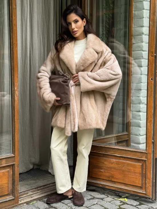 Натуральная норковая шуба - пастель - фото 5