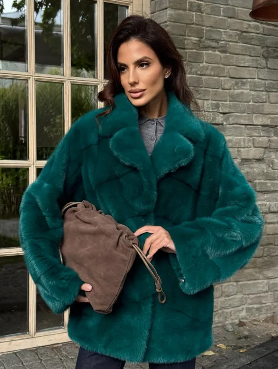 Полушубок норковый - цвет изумруд - фото 6
