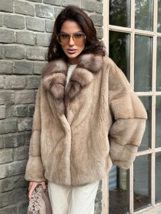 Норковый полушубок - автоледи с куницей - фото 3