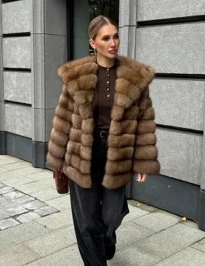 Шуба из натурального меха куницы с капюшоном - фото 20