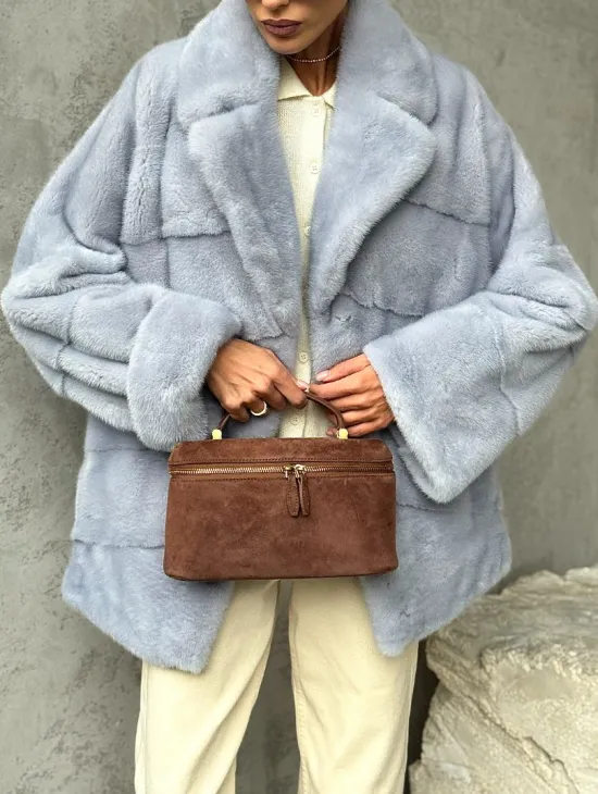 Шуба норковая кимоно автоледи - цвет голубой - фото 2