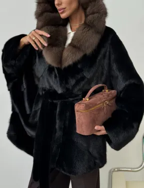 Норковый полушубок с капюшоном - летучая мышь - фото 4