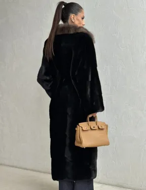 Черная норковая шуба - воротник куница - фото 4