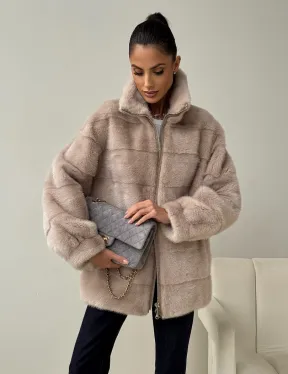 Норковая куртка стойка воротник - фото 5