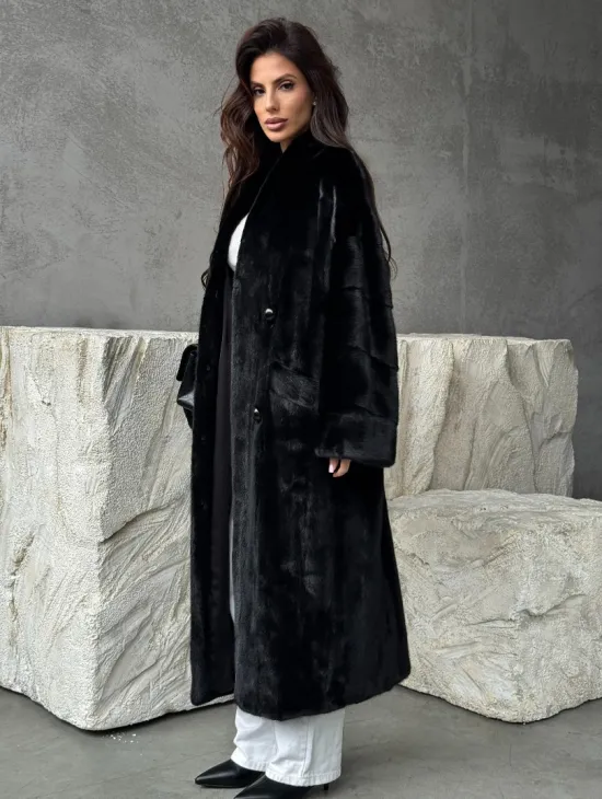 Черная норковая шуба из меха Saga furs - фото 7