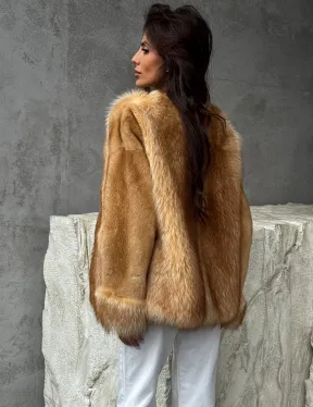 Норковый жакет с отделкой из меха енота - фото 4