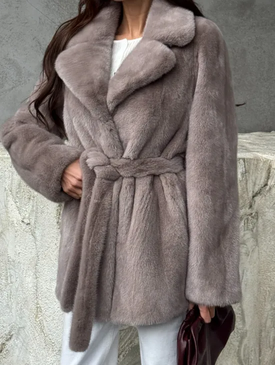 Норковая шуба - жакет с поясом - фото 1