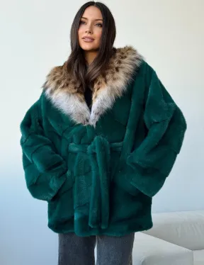 Норковая шуба с капюшоном из рыси - фото 6