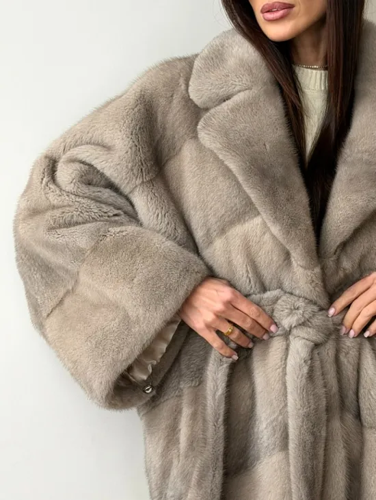 Норковый полушубок в натуральном цвете Silver - фото 1