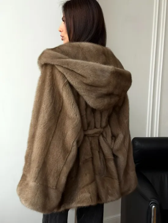 Норковая шуба пастель с капюшоном - фото 7