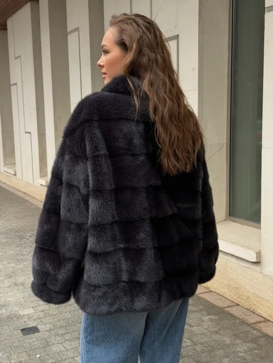 Норковая куртка на молнии - графит - фото 7